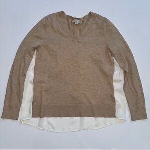Loft Lightweight Transitional V-neck Oatmeal Ivory Sweater Small Women’s